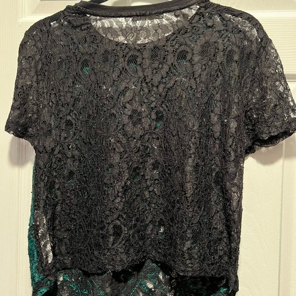 Zara Trafaluc Womens Lace Crop Top Green Crew Neck Short Sleeve - Picture 5 of 6